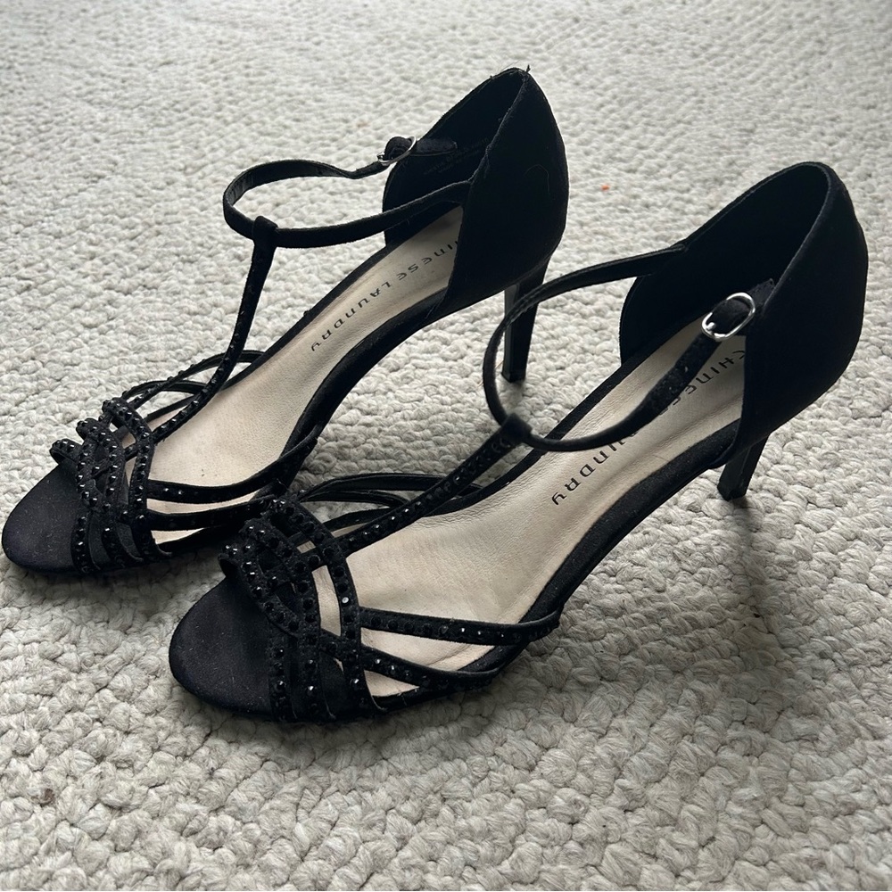 Chinese Laundry Black Embellished Strappy Heels Women Size 8 Pumps Dressy Formal
